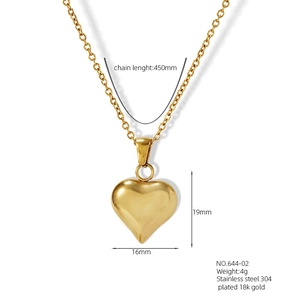 Detailed specs of 18k gold plated 304 stainless steel heart pendant necklace