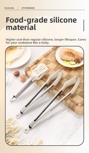 Three sizes of stainless steel food tongs with food-grade silicone heads and locking rings