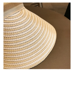 Macro shot of fine woven straw visor texture with white and beige stripe patterns