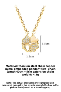 Detail of clover necklace with heart-shaped leaves and micro-paved cubic zirconia gems