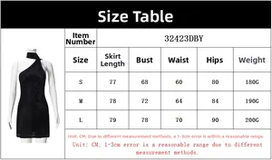 Detailed size chart showing measurements for the sexy backless jacquard mini dress