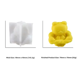 Silicone mold for 3D muscle bear with detailed dimensions and finished yellow resin bear