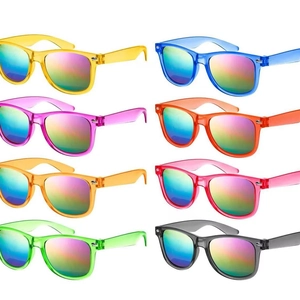 Kids Sunglasses PC Transparent Frame UV400 Rainbow Mirrored Lens Square Wayfarer Eyewear For Boys Girls Children