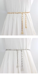 Adjustable metal leaf waist chain in gold and silver finishes for dresses