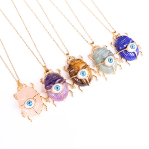 Scarab Beetle Pendant Natural Stone Crystal Evil Eye Protection Jewelry Personality Alloy Gift For Women