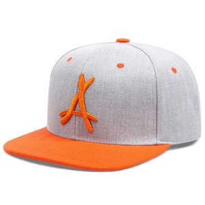Contrast snapback baseball cap in grey and orange with 3D letter A embroidery