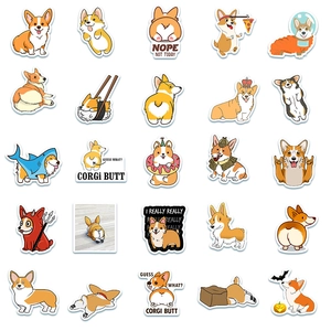 Set of 50 waterproof cartoon Corgi dog stickers for suitcases and laptops in varied poses
