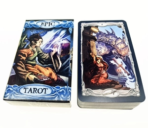 Detail of Epic Tarot oracle card showing numbered sword design and fantasy themed box