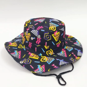 Outdoor Printed Bucket Hat Wide Brim Polyester Sun Cap With Adjustable Chin Strap For Fishing Hiking Men Women