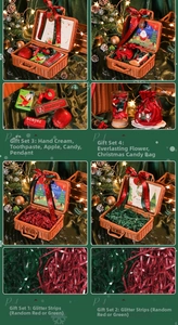 Macro detail of Christmas woven gift baskets featuring festive ornaments and packaging