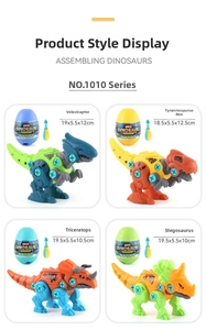DIY assembly dinosaur toy set with four species and manual tools in colorful plastic