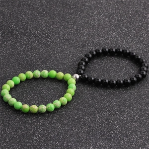 Matching 8mm Emperor stone beaded bracelets for couples with a silver magnetic attraction clasp