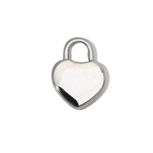 Close-up of heart-shaped stainless steel lock pendant with mirror polished finish