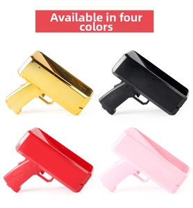 Detail view of the electric money gun available in gold, black, red, and pink colors