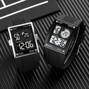 Skmei dual-time waterproof digital sports watch with black silicone mesh strap in two colors