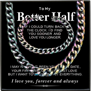 Cuban Link Chain Necklace And Bracelet Stainless Steel Hip Hop Style Fashion Jewelry Iridescent Gold Silver For Men Women Gift Box