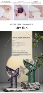 Dove shaped silicone mold for DIY candles with tool list and material ratio details