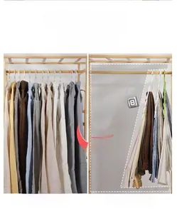 Close-up of space-saving white magic hangers showing before and after vertical closet storage