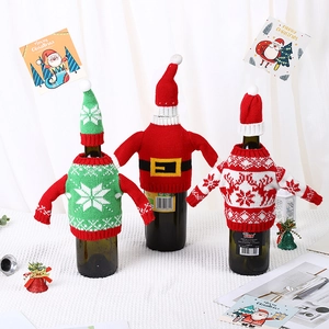 Christmas Knitted Wine Bottle Cover Mini Sweater With Hat Snowflake Reindeer Santa Design Holiday Dinner Table Decoration