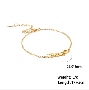 Gold titanium steel hollow cat paw bracelet with adjustable 17+5cm length for women