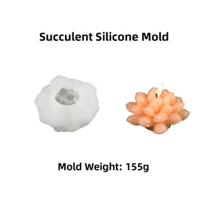 Vue détaillée du moule à bougie en silicone succulent avec spécimen de cire de 155g