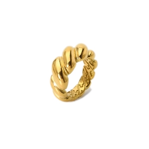 Retro 18K gold-plated stainless steel croissant ring with high-polished twisted design