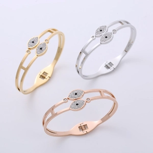 Bracciale Rigido Malocchio Acciaio Inossidabile 304 Doppia Fila Pavé Zirconia Cerniera Per Donne Gioielli Moda