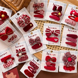 Girls Hair Clips Fabric Bow Flower Red Festive Handmade Autumn Winter Accessories For Kids Toddlers And Infants