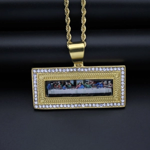 The Last Supper Pendant Necklace 316 Stainless Steel Gold Plated With Austrian Rhinestone Hip Hop Religious Jewelry