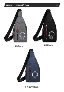 Detailed view of astronaut print and zipper with red tag on durable crossbody chest bags