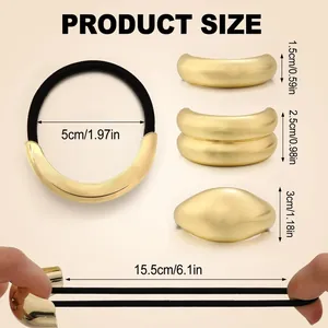 Size chart showing ponytail holder dimensions and gold spring clip measurements