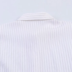 Detail of the high-quality white striped shirt collar and back tailoring craftsmanship