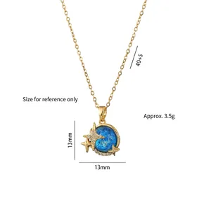 Titanium steel golden necklace with blue crystal planet and star pendant for women