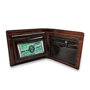 Polished dark brown crocodile leather men's wallet with card slots and coin pocket