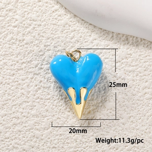 Blue heart pendant with gold tip 25x20mm 18k gold plated lava crystal charm