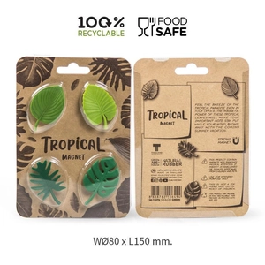 Set of 4 tropical green leaf fridge magnets made of eco-friendly ABS and natural rubber
