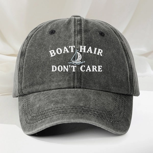Casquette de baseball gris foncé délavé avec broderie Boat Hair Don't Care et voilier
