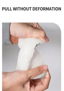 Close-up of flexible white silicone heart mold showing high elasticity and pull durability