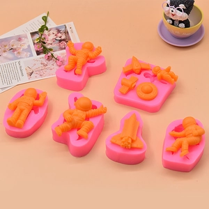 Astronaut and rocket silicone fondant mold set for cake decorating and DIY crafts