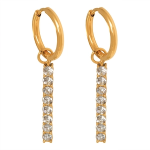 Orecchini a cerchio placcati oro 18K con barre verticali di zirconi cubici