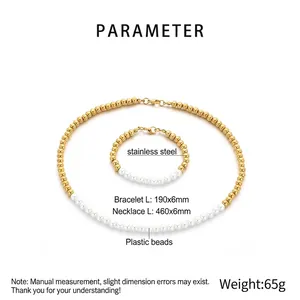 Disegno tecnico che mostra le dimensioni della collana di perle e sfere dorate 18K