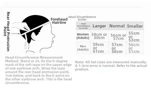 Guide des tailles pour bonnet en maille d'hiver avec étapes de mesure du tour de tête