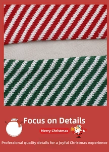 Detailed close-up of thick knit Christmas stockings with red and green stripe texture