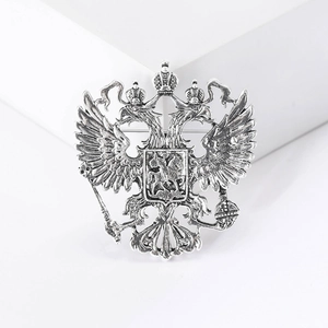 Vintage antique silver eagle totem brooch in double-headed eagle shape for men and women