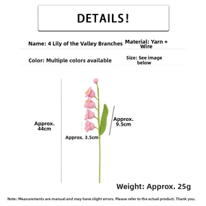 Detailed view of handmade pink lily of the valley crochet flower with size dimensions