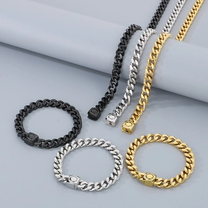 Classic Cuban link bracelets in gold, silver, and black finish with magnetic clasps