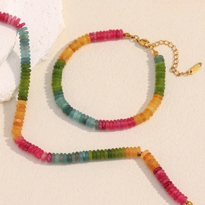 18K gold plated stainless steel bracelet with colorful tourmaline style beads on stones