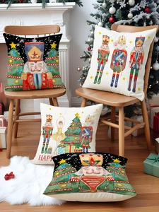 Detailed view of nutcracker and ballet dancer linen pillow covers in festive setting