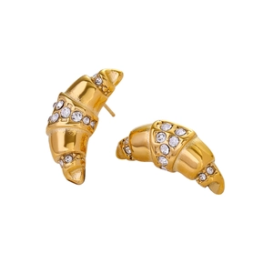 18k gold plated stainless steel croissant earrings with sparkling white zircon stones