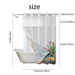 Detailed dimension chart for cactus floral shower curtain showing 188x180cm sizing